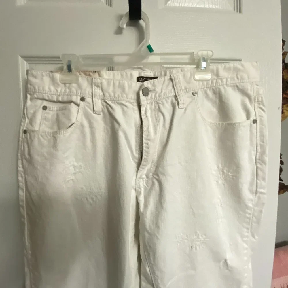 EUC~MK Mens 38X32 White denim Factory distressed Jeans - Picture 4 of 13